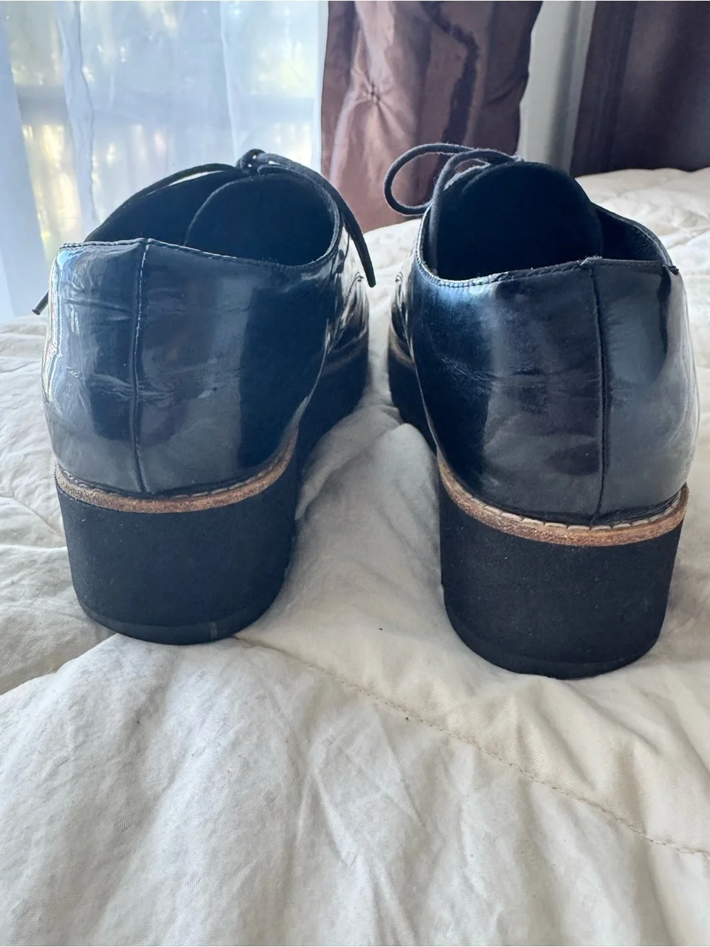 Eileen Fisher Black Patent Leather Platform Oxford Shoes Women’s Size 8
